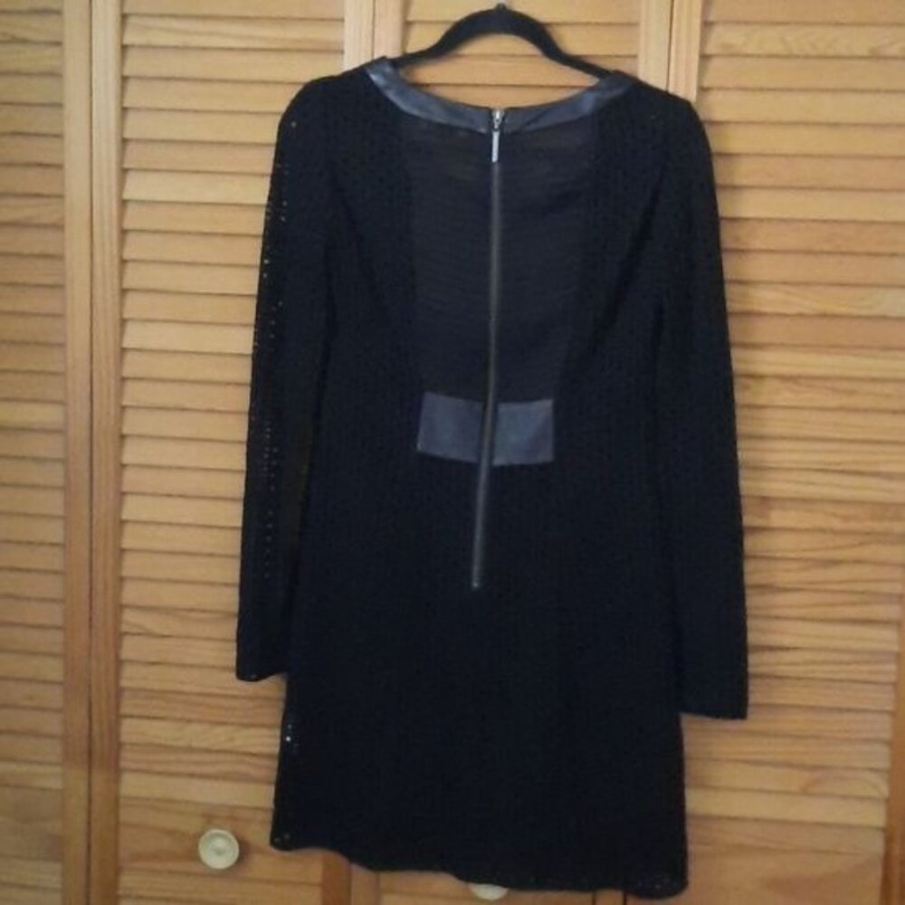 Nanette Lepore Black Leather Silk Cut Outs Long Sleeve Zipper Sheath Dress Size2 - Picture 2 of 7